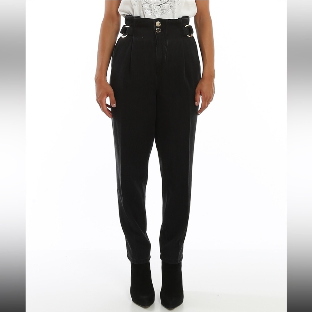 Pinko Cara Fashion Carrot Twill Tencel Black High Waist Pant